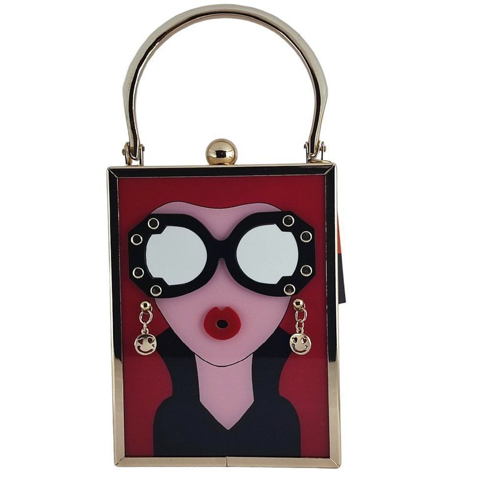 Acrylic 3D Box Purse Clutch Bag, Statement Bag, Red Bag, Gold Bag